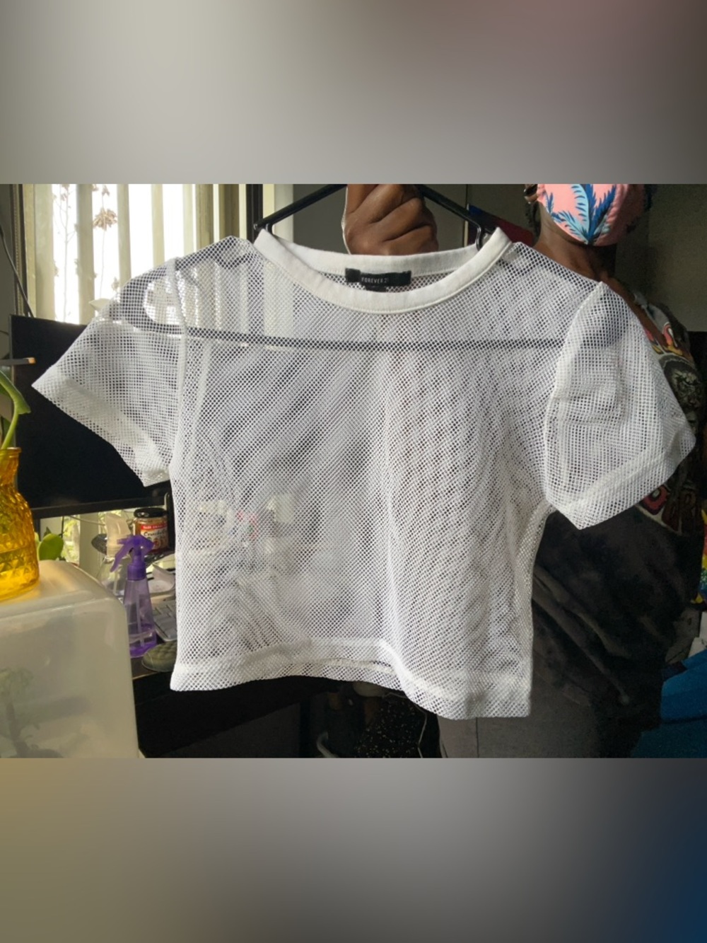 Forever 21 White Sheer Mesh Crop Top